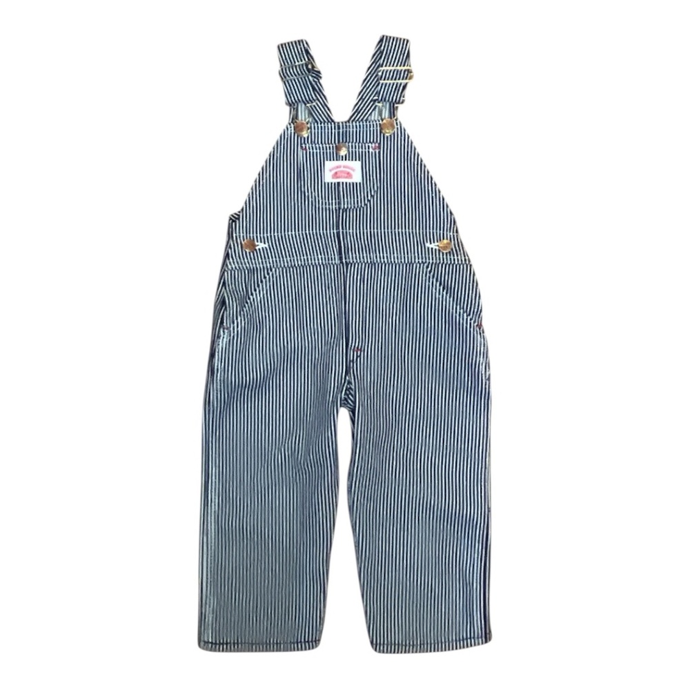 Deadstock Vintage Round House Kids Navy & White Striped Conductor Overalls 2T